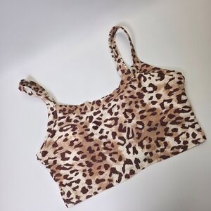 Aerie Scoop Bra Womens‎ L Brown Leopard Print Stretch Cropped Tank Top Bralette